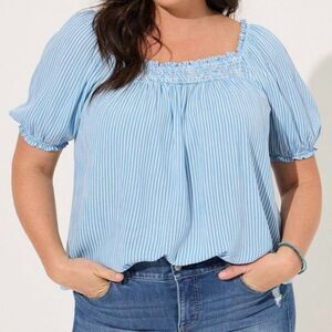 Torrid Blue/White Stripe Gauze Smocked Yoke top, size 6X